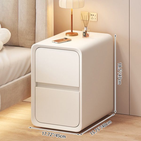 Contemporary Nordic Cream Square Rectangle Wood Veneer Nightstand 2-Drawer For Bedroom - Image 8