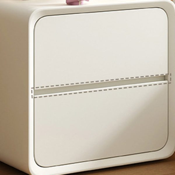 Contemporary Nordic Cream Square Rectangle Wood Veneer Nightstand 2-Drawer For Bedroom - Image 10