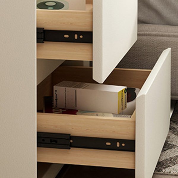 Contemporary Nordic Cream Square Rectangle Wood Veneer Nightstand 2-Drawer For Bedroom - Image 12
