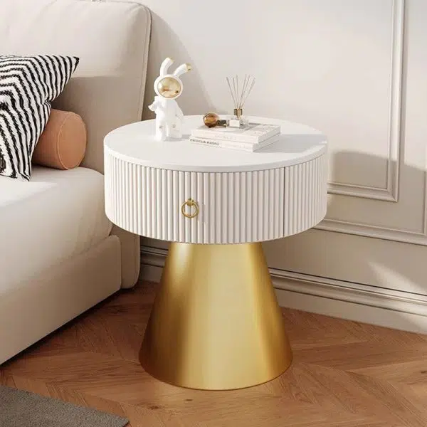 Contemporary Scandinavian Round Cylinder Cone PP Rock Slab Nightstand 1-Drawer For Bedroom - Image 15