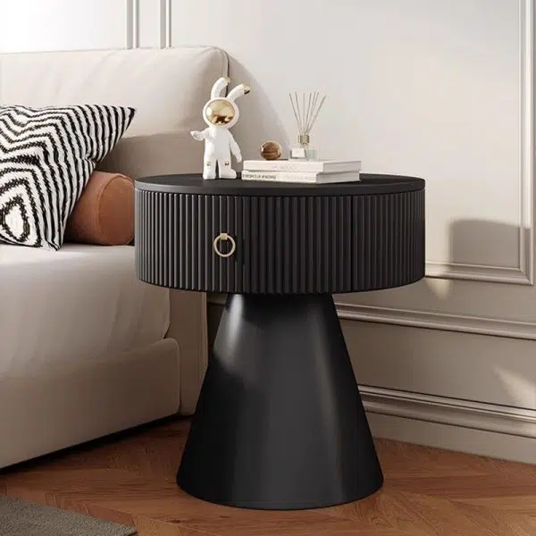 Contemporary Scandinavian Round Cylinder Cone PP Rock Slab Nightstand 1-Drawer For Bedroom - Image 20