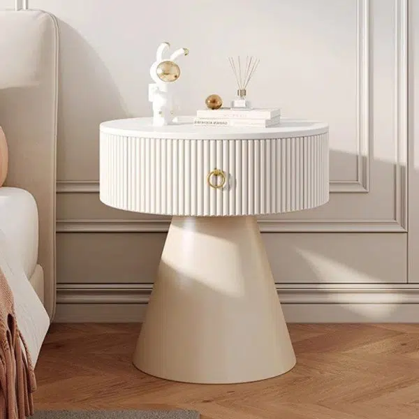 Contemporary Scandinavian Round Cylinder Cone PP Rock Slab Nightstand 1-Drawer For Bedroom - Image 22