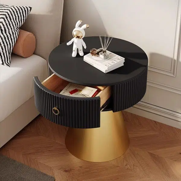 Contemporary Scandinavian Round Cylinder Cone PP Rock Slab Nightstand 1-Drawer For Bedroom - Image 10