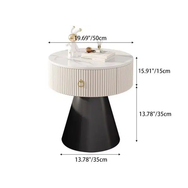Contemporary Scandinavian Round Cylinder Cone PP Rock Slab Nightstand 1-Drawer For Bedroom - Image 4