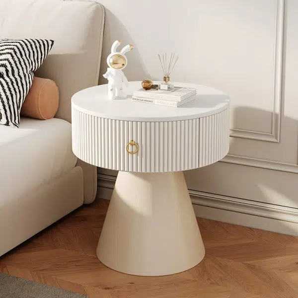 Contemporary Scandinavian Round Cylinder Cone PP Rock Slab Nightstand 1-Drawer For Bedroom - Image 24
