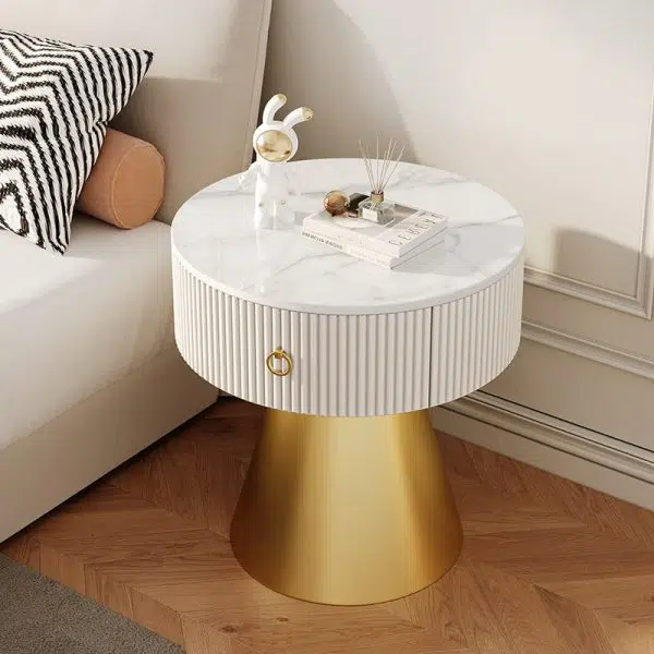 Contemporary Scandinavian Round Cylinder Cone PP Rock Slab Nightstand 1-Drawer For Bedroom - Image 3