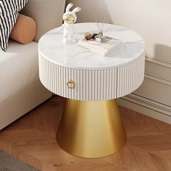 Contemporary Scandinavian Round Cylinder Cone PP Rock Slab Nightstand 1-Drawer For Bedroom - Image 19