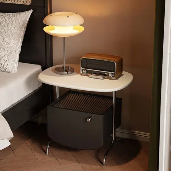 Contemporary Nordic Rectangular Stainless Steel Glass Panel Nightstand 1-Drawer For Bedroom - Image 2