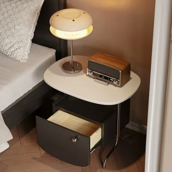 Contemporary Nordic Rectangular Stainless Steel Glass Panel Nightstand 1-Drawer For Bedroom - Image 7