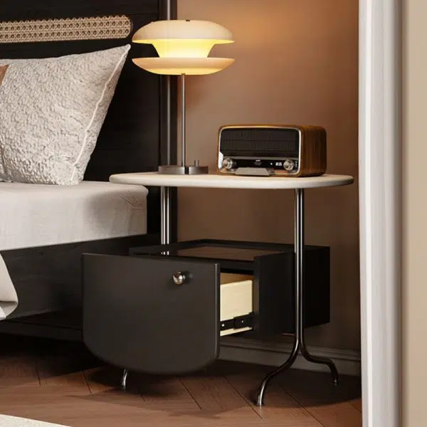 Contemporary Nordic Rectangular Stainless Steel Glass Panel Nightstand 1-Drawer For Bedroom - Image 3