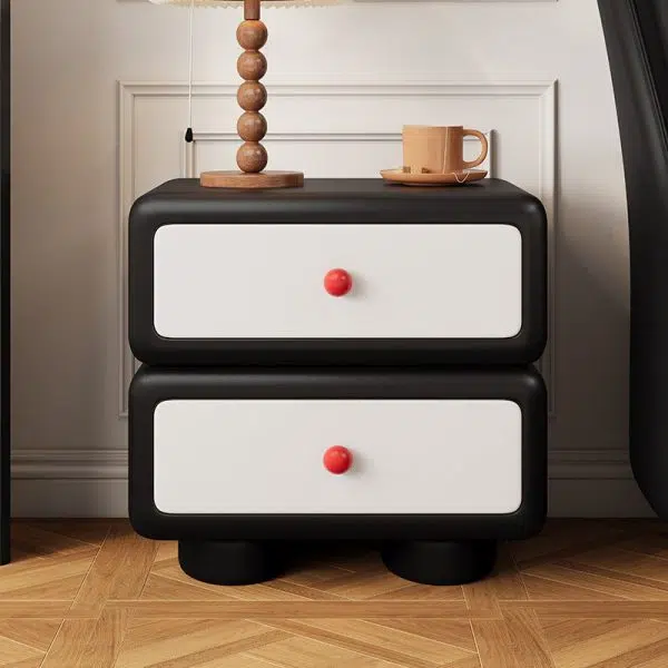 Contemporary Scandinavian Kids Square Rectangle Wood Microfiber Leather Nightstand 2-Drawer For Bedroom - Image 3