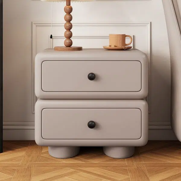 Contemporary Scandinavian Kids Square Rectangle Wood Microfiber Leather Nightstand 2-Drawer For Bedroom - Image 9
