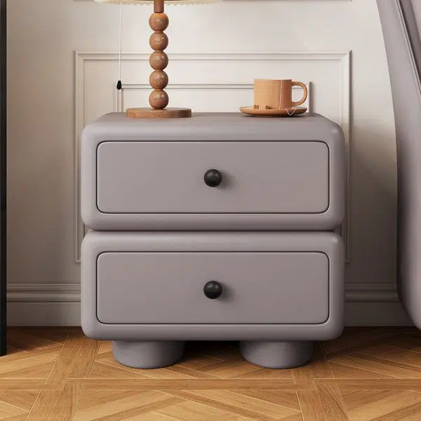 Contemporary Scandinavian Kids Square Rectangle Wood Microfiber Leather Nightstand 2-Drawer For Bedroom - Image 8