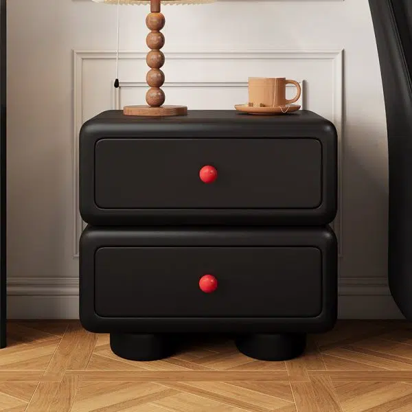 Contemporary Scandinavian Kids Square Rectangle Wood Microfiber Leather Nightstand 2-Drawer For Bedroom - Image 2