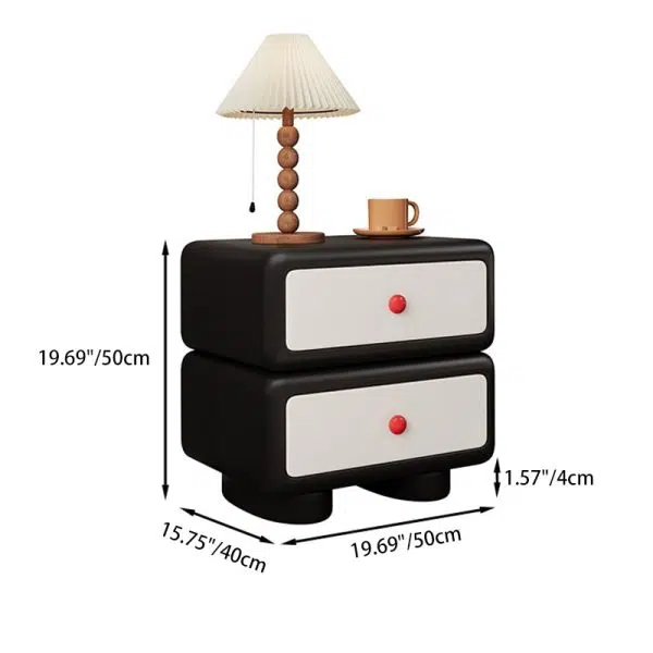 Contemporary Scandinavian Kids Square Rectangle Wood Microfiber Leather Nightstand 2-Drawer For Bedroom - Image 6