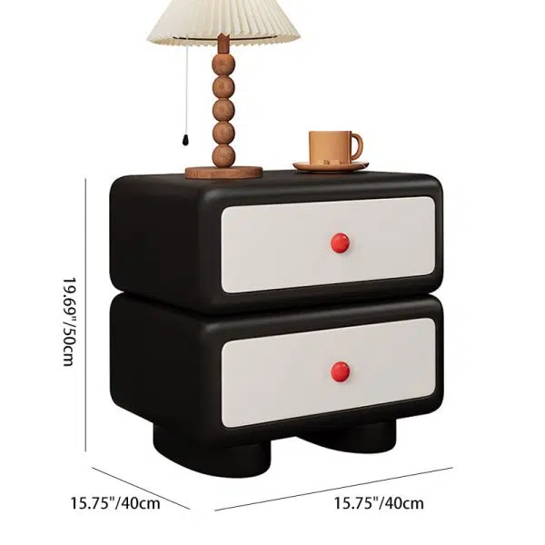 Contemporary Scandinavian Kids Square Rectangle Wood Microfiber Leather Nightstand 2-Drawer For Bedroom - Image 4