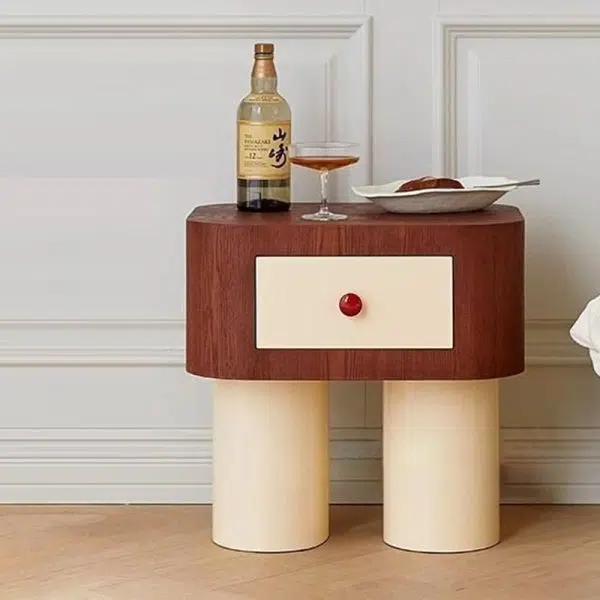 Contemporary Creative Rectangular Cylinder Artificial Panel Nightstand 1-Drawer For Bedroom - Image 14