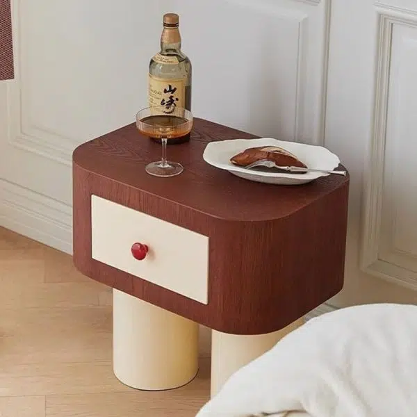Contemporary Creative Rectangular Cylinder Artificial Panel Nightstand 1-Drawer For Bedroom - Image 15