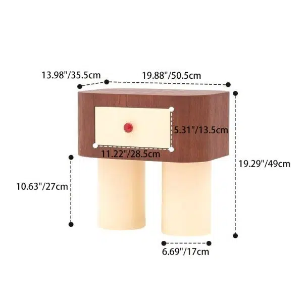 Contemporary Creative Rectangular Cylinder Artificial Panel Nightstand 1-Drawer For Bedroom - Image 4