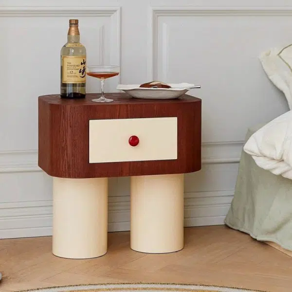 Contemporary Creative Rectangular Cylinder Artificial Panel Nightstand 1-Drawer For Bedroom - Image 20