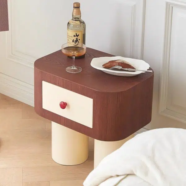 Contemporary Creative Rectangular Cylinder Artificial Panel Nightstand 1-Drawer For Bedroom - Image 21