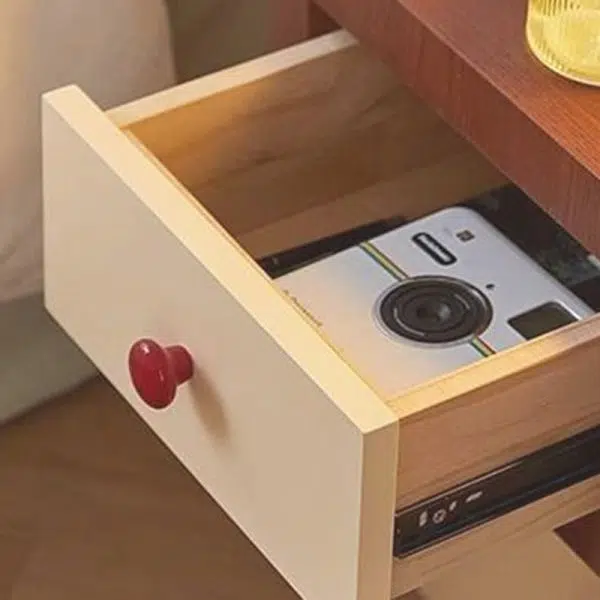 Contemporary Creative Rectangular Cylinder Artificial Panel Nightstand 1-Drawer For Bedroom - Image 6