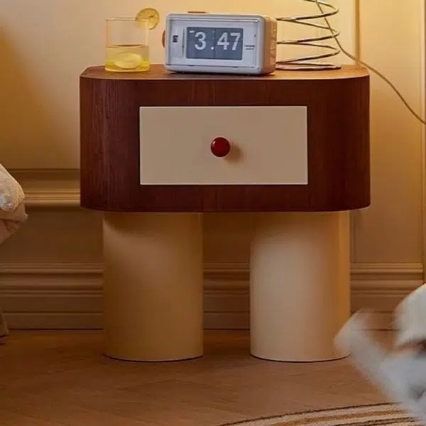 Contemporary Creative Rectangular Cylinder Artificial Panel Nightstand 1-Drawer For Bedroom - Image 3