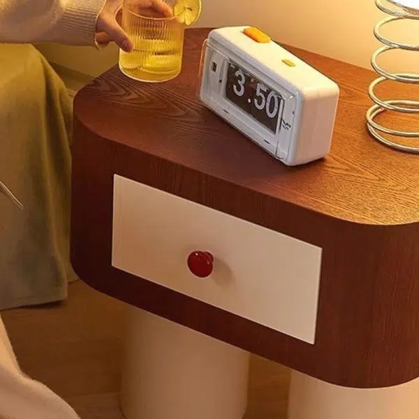 Contemporary Creative Rectangular Cylinder Artificial Panel Nightstand 1-Drawer For Bedroom - Image 16