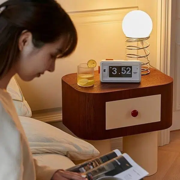 Contemporary Creative Rectangular Cylinder Artificial Panel Nightstand 1-Drawer For Bedroom - Image 17