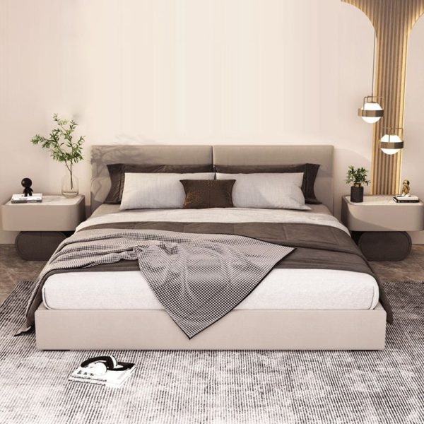 Contemporary Nordic Rectangular Oval Wood Rock Slab Microfiber Leather Nightstand 2-Drawer For Bedroom - Image 9