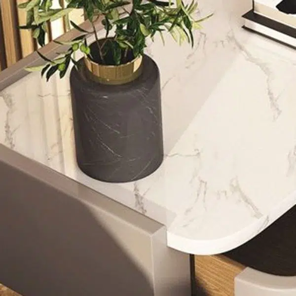 Contemporary Nordic Rectangular Oval Wood Rock Slab Microfiber Leather Nightstand 2-Drawer For Bedroom - Image 8