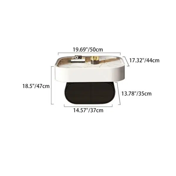 Contemporary Nordic Rectangular Oval Wood Rock Slab Microfiber Leather Nightstand 2-Drawer For Bedroom - Image 5