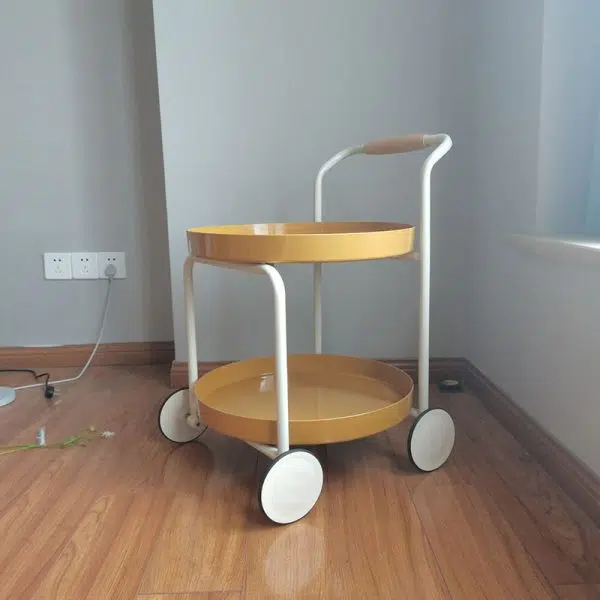 Contemporary Nordic ABS Round Top Iron Frame End Table Rolling Cart 2-Tier For Living Room - Image 5