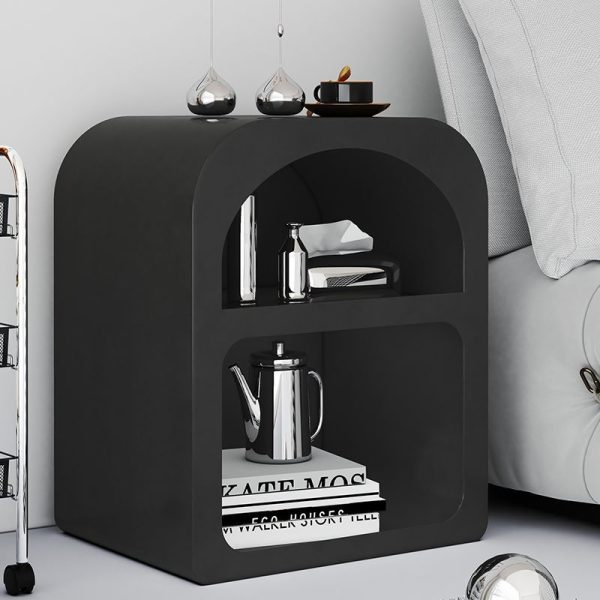 Contemporary Scandinavian Cave Square Curved Rock Slab Nightstand 2-Tier For Bedroom - Image 2