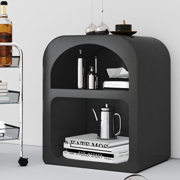 Contemporary Scandinavian Cave Square Curved Rock Slab Nightstand 2-Tier For Bedroom - Image 3