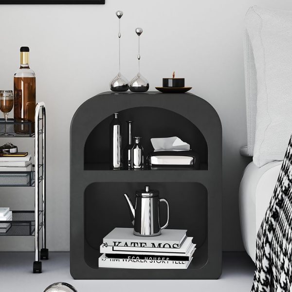 Contemporary Scandinavian Cave Square Curved Rock Slab Nightstand 2-Tier For Bedroom - Image 9