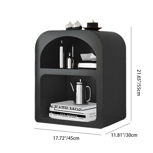 Contemporary Scandinavian Cave Square Curved Rock Slab Nightstand 2-Tier For Bedroom - Image 5