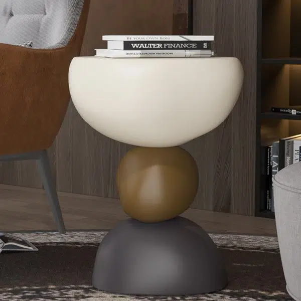 Contemporary Creative Stone Stacking Round Oval Fiberglass Side Table For Living Room - Image 3