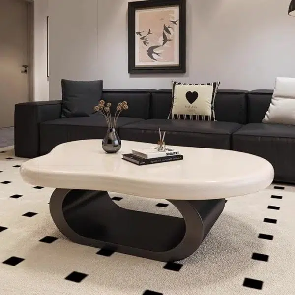Contemporary Nordic Cloud Shape Alien Irregular Oval Iron Rock Slab Coffee Table For Living Room - Image 13