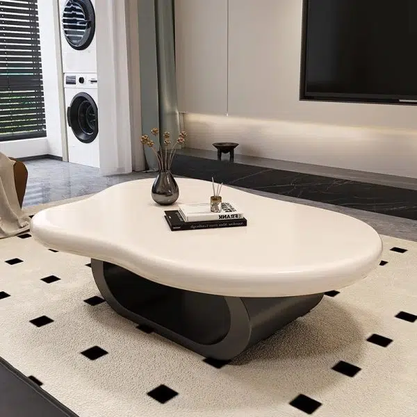 Contemporary Nordic Cloud Shape Alien Irregular Oval Iron Rock Slab Coffee Table For Living Room - Image 15