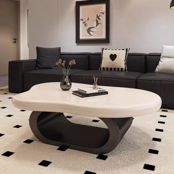 Contemporary Nordic Cloud Shape Alien Irregular Oval Iron Rock Slab Coffee Table For Living Room - Image 16
