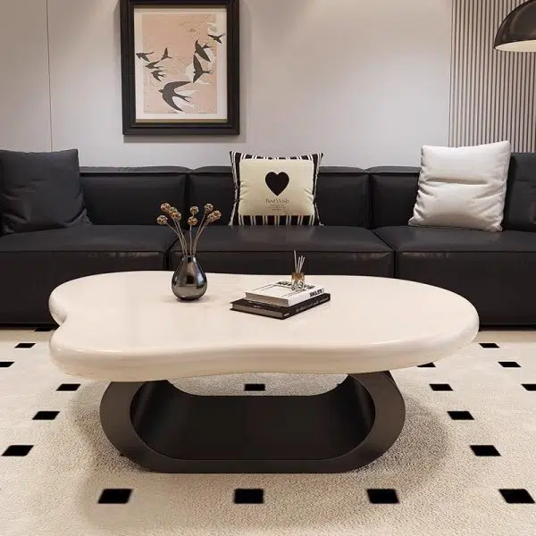 Contemporary Nordic Cloud Shape Alien Irregular Oval Iron Rock Slab Coffee Table For Living Room - Image 12