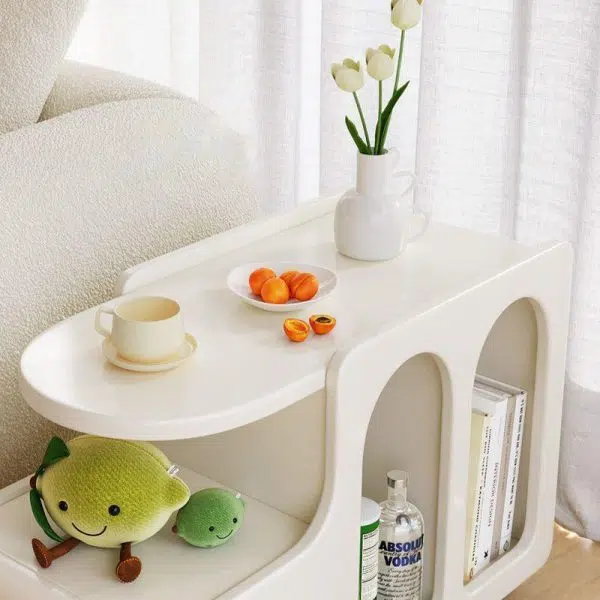 Contemporary Nordic Cream Removable Rectangular Artificial Panel Rock Slab Side Table 1-Drawer For Living Room - Image 10