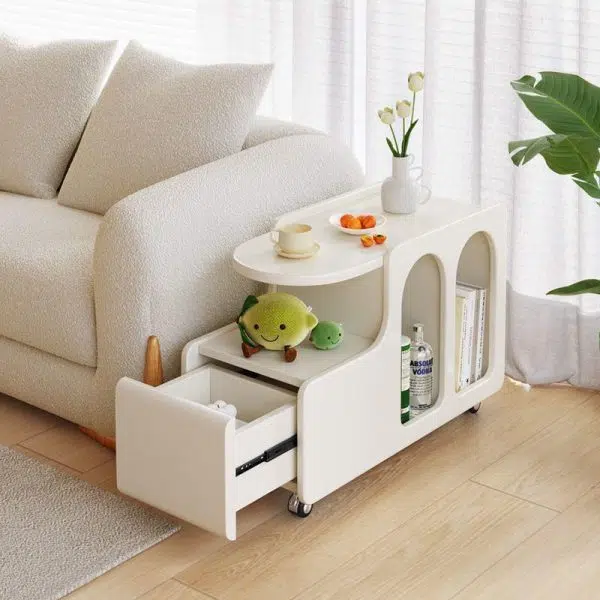 Contemporary Nordic Cream Removable Rectangular Artificial Panel Rock Slab Side Table 1-Drawer For Living Room - Image 11