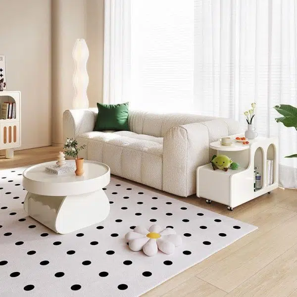 Contemporary Nordic Cream Removable Rectangular Artificial Panel Rock Slab Side Table 1-Drawer For Living Room - Image 13