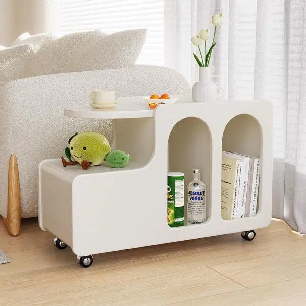 Contemporary Nordic Cream Removable Rectangular Artificial Panel Rock Slab Side Table 1-Drawer For Living Room - Image 2