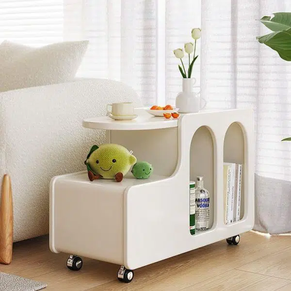 Contemporary Nordic Cream Removable Rectangular Artificial Panel Rock Slab Side Table 1-Drawer For Living Room - Image 12