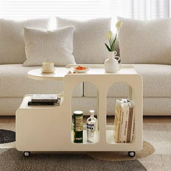 Contemporary Nordic Cream Removable Rectangular Artificial Panel Rock Slab Side Table 1-Drawer For Living Room - Image 3