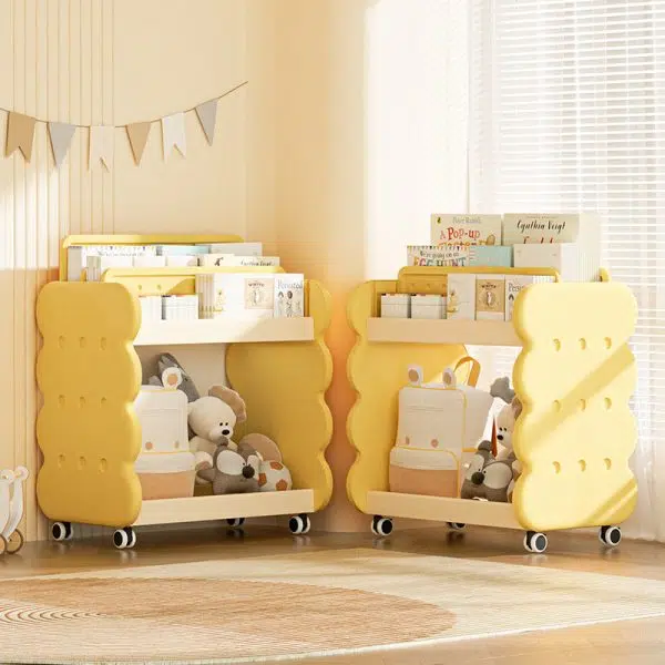 Contemporary Creative Cartoon Kids Cheese Cookies Square Rectangle PP Bookshelves 2-Tier For Home Office