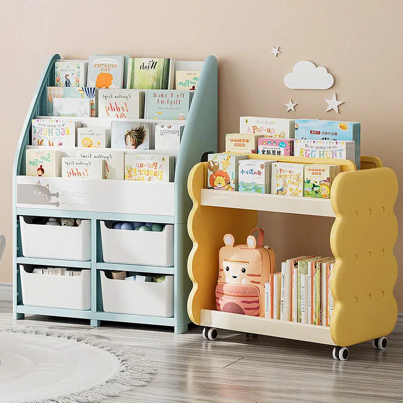 DFM-Table-FM01194-11.jpg Contemporary Creative Cartoon Kids Cheese Cookies Square Rectangle PP Bookshelves 2-Tier For Home Office - Image 2